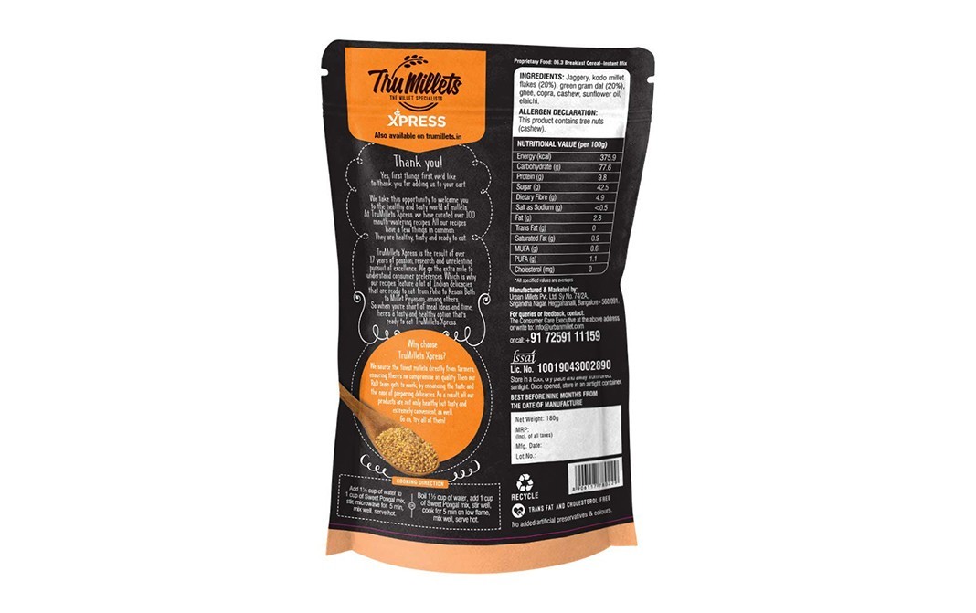 TruMillets Millet Sweet Pongal    Pack  180 grams